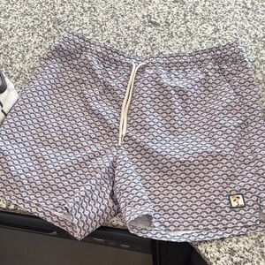 Marine Layer Wave Pattern Swim Trunks - Blue and Pink